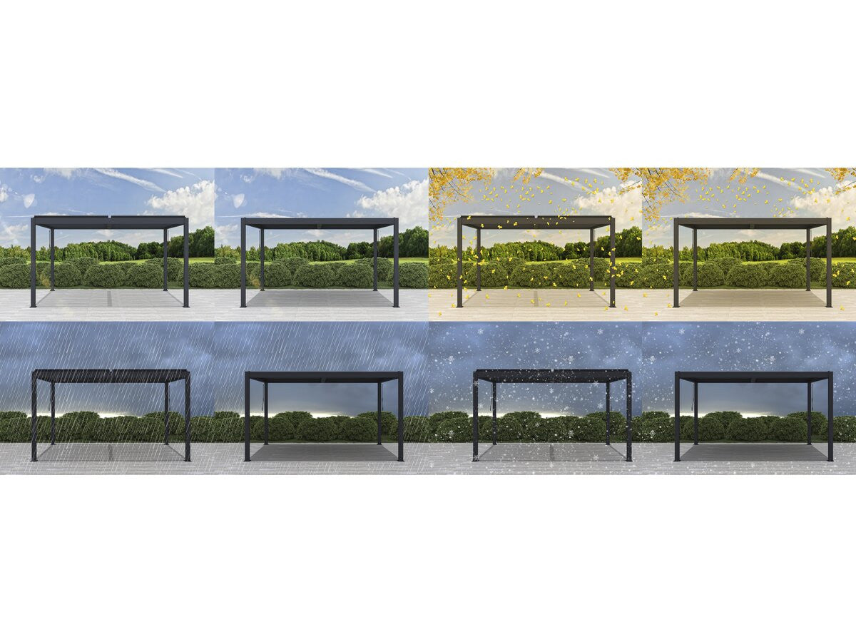 Pergola bioclimatica motorizzata a led "Windsor" in alluminio 3 x 4 - Grigio