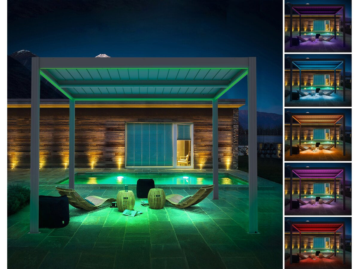 Pergola bioclimatica motorizzata a led "Windsor" in alluminio 3 x 4 - Grigio