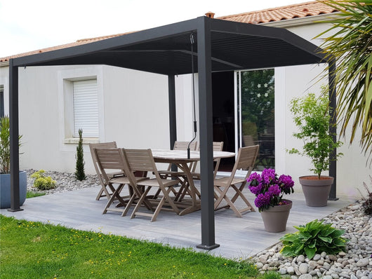 Pergola bioclimatica tetto a 2 lati "Victoria" in alluminio e metallo - 3,5 x 4 m - Grigio