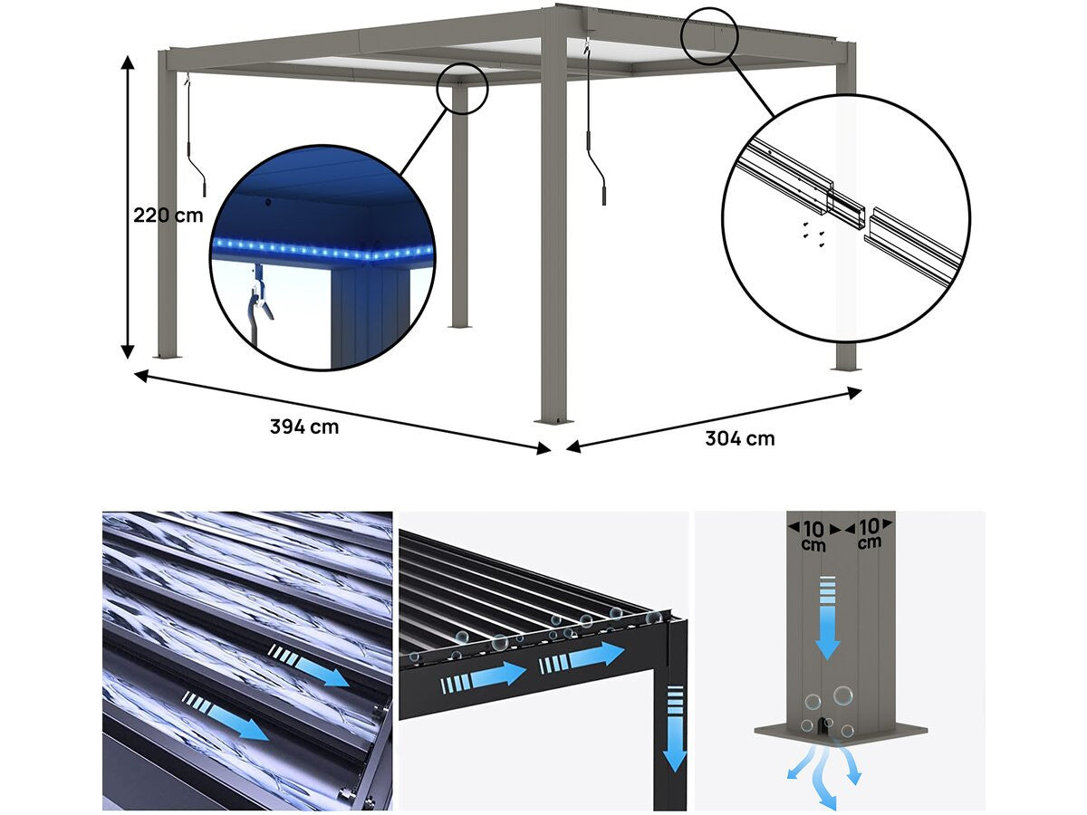 Pergola bioclimatique "Windsor" - 3 x 4 m - Taupe