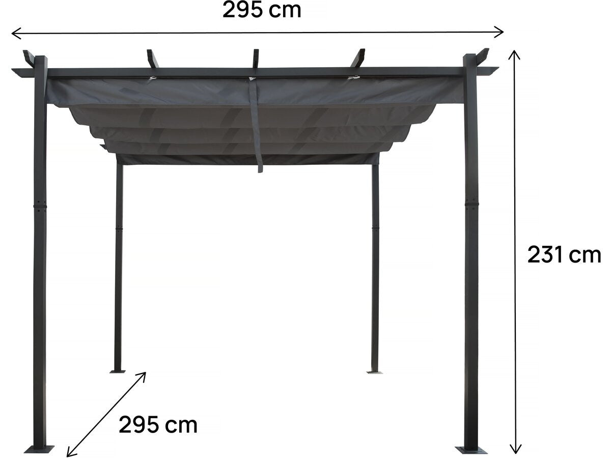 Pergola in alluminio con tetto retrattile - 3 x 3 m - Grigio