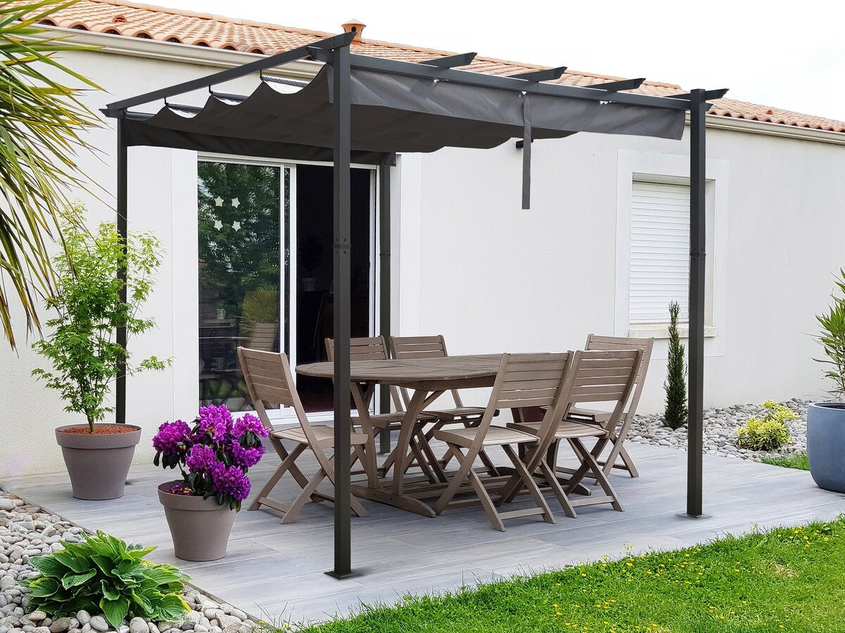 Pergola in alluminio con tetto retrattile - 3 x 3 m - Grigio