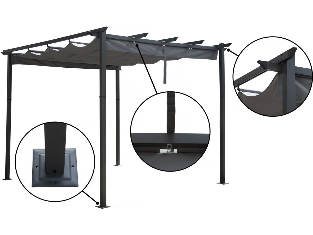 Pergola in alluminio con tetto retrattile - 3 x 3 m - Grigio