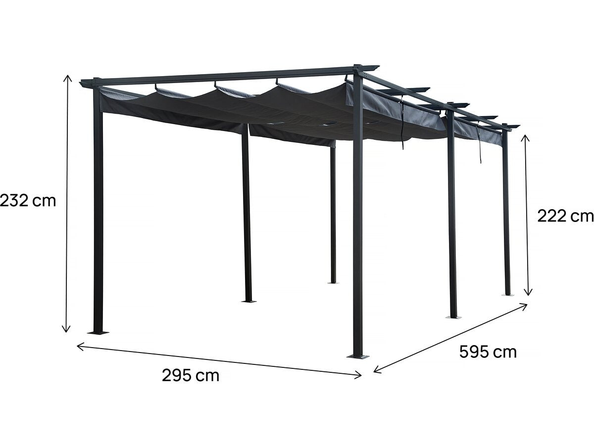 Pergola in metallo con tetto retrattile - 3 x 6 m - Antracite
