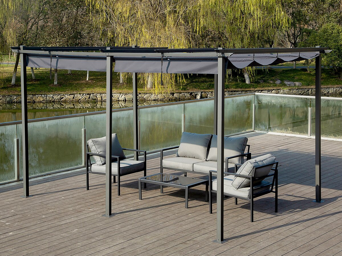 Pergola in metallo con tetto retrattile - 3 x 6 m - Antracite