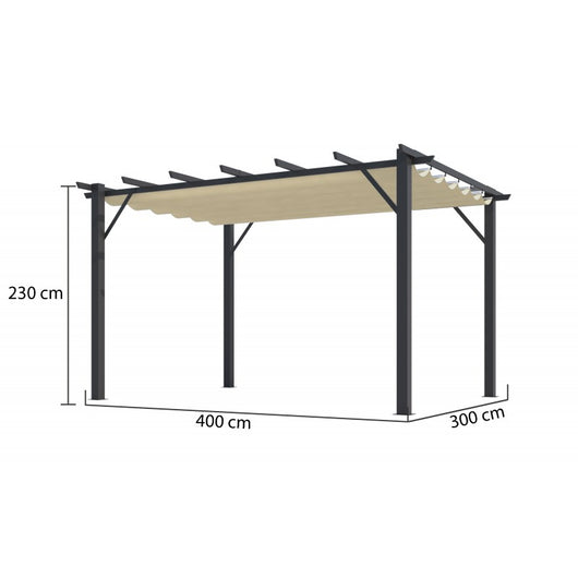 Pergola in Alluminio a 7 Lamburde - Struttura Grigio Antracite - Telo Copertura Ecru' 140 Gr/Mq