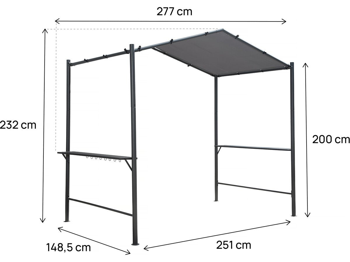 Gazebo pergolato per barbecue - 277 x 149 cm - Antracite