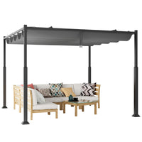 Pergola da esterno 310x310cm con tettoia retrattile colonne metalliche extra-resistenti, Padiglione parasole Grigio-Gazebo