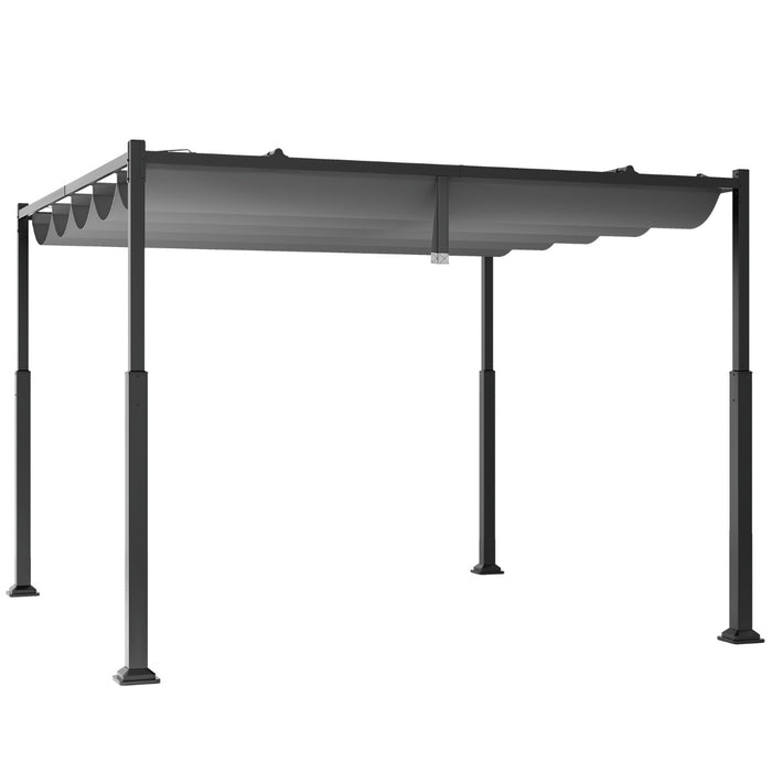 Pergola da esterno 310x310cm con tettoia retrattile colonne metalliche extra-resistenti, Padiglione parasole Grigio-Gazebo