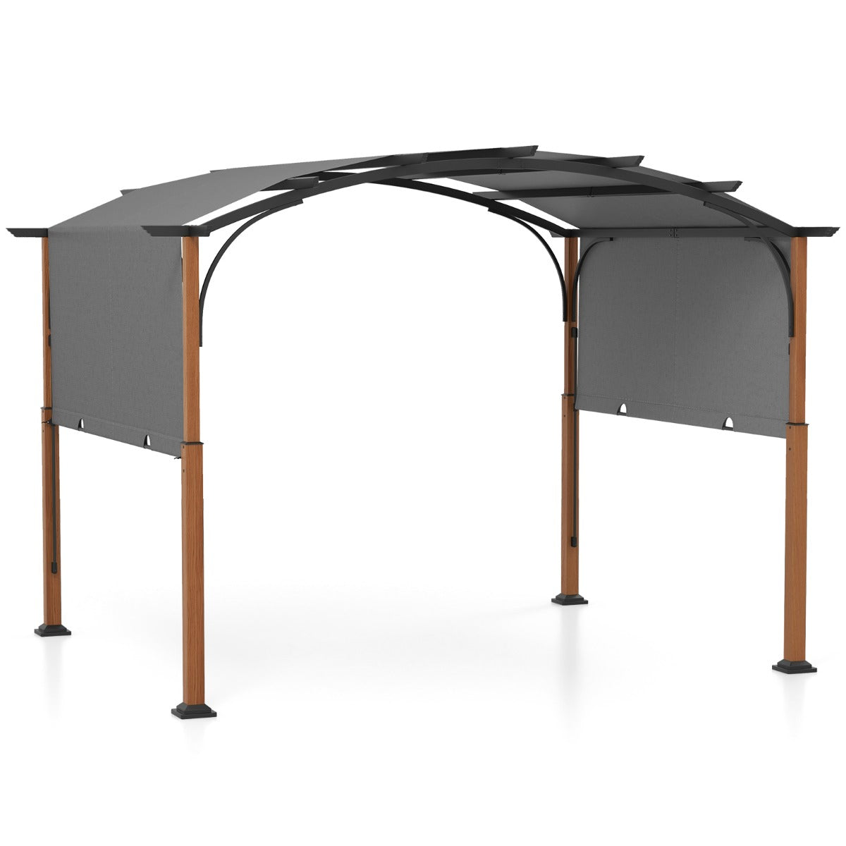 Pergola retrattile da esterno 300x360cm, Pergola metallica con telaio curvo e tettuccio retrattile Grigio-Gazebo