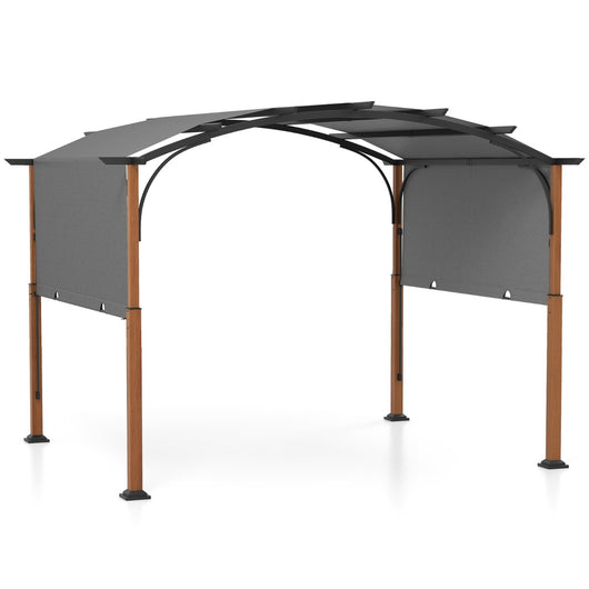 Pergola retrattile da esterno 300x360cm, Pergola metallica con telaio curvo e tettuccio retrattile Grigio-Gazebo