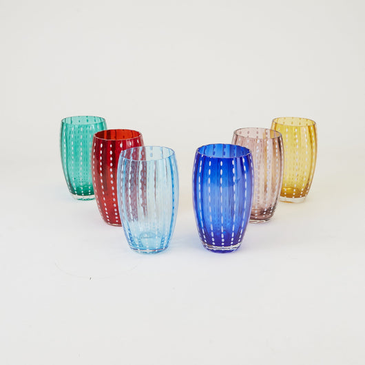 Zafferano Perle Bicchiere Blu - Vetro Colorato Soffiato a Bocca, 32 cl, Lavorato a Mano - Set da 2 Tumblers Artigianali per Acqua o Cocktail