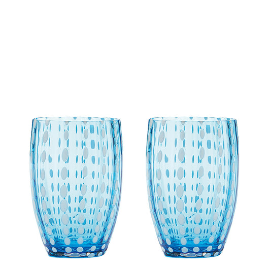 Zafferano Perle Bicchiere Acquamarina - Vetro Colorato Soffiato a Bocca, 32 cl, Lavorato a Mano - Set da 2 Tumblers Artigianali per Acqua o Cocktail