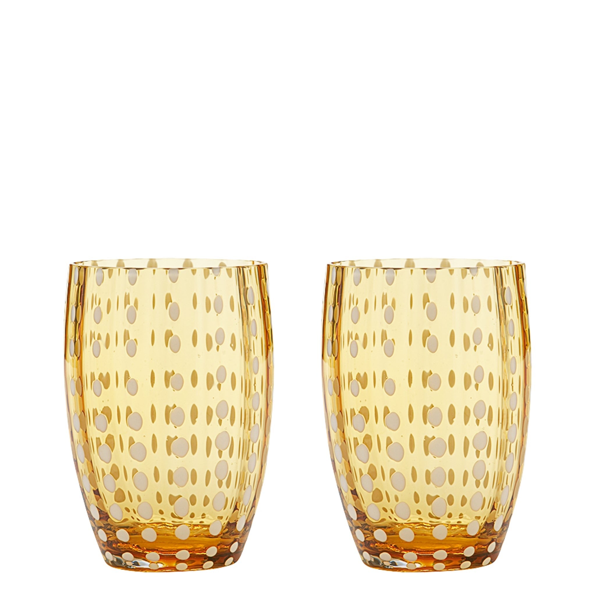 Zafferano Perle Bicchiere Ambra - Vetro Colorato Soffiato a Bocca, 32 cl, Lavorato a Mano - Set da 2 Tumblers Artigianali per Acqua o Cocktail