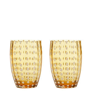 Zafferano Perle Bicchiere Ambra - Vetro Colorato Soffiato a Bocca, 32 cl, Lavorato a Mano - Set da 2 Tumblers Artigianali per Acqua o Cocktail