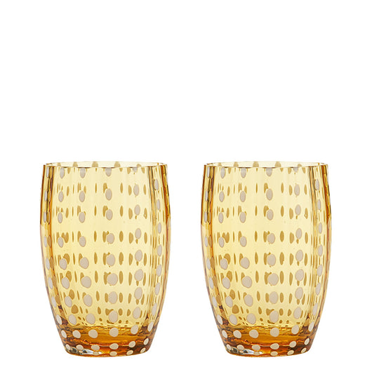 Zafferano Perle Bicchiere Ambra - Vetro Colorato Soffiato a Bocca, 32 cl, Lavorato a Mano - Set da 2 Tumblers Artigianali per Acqua o Cocktail