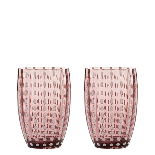Zafferano Perle Bicchiere Ametista - Vetro Colorato Soffiato a Bocca, 32 cl, Lavorato a Mano - Set da 2 Tumblers Artigianali per Acqua o Cocktail