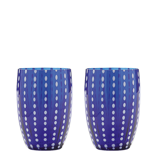 Zafferano Perle Bicchiere Blu - Vetro Colorato Soffiato a Bocca, 32 cl, Lavorato a Mano - Set da 2 Tumblers Artigianali per Acqua o Cocktail
