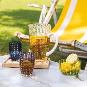 Zafferano Perle Bicchiere Blu grigio - Vetro Colorato Soffiato a Bocca, 32 cl, Lavorato a Mano - Set da 2 Tumblers Artigianali per Acqua o Cocktail