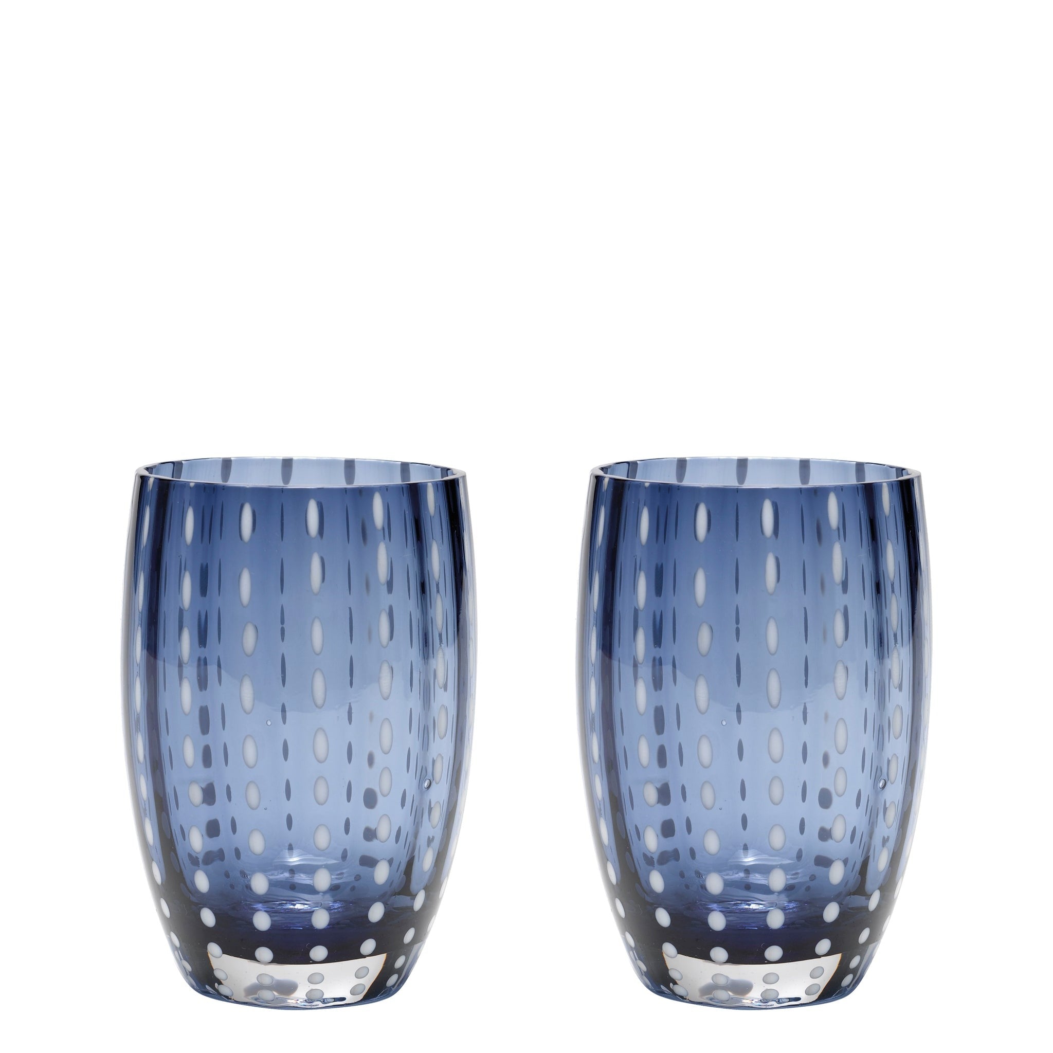 Zafferano Perle Bicchiere Blu grigio - Vetro Colorato Soffiato a Bocca, 32 cl, Lavorato a Mano - Set da 2 Tumblers Artigianali per Acqua o Cocktail