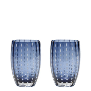 Zafferano Perle Bicchiere Blu grigio - Vetro Colorato Soffiato a Bocca, 32 cl, Lavorato a Mano - Set da 2 Tumblers Artigianali per Acqua o Cocktail