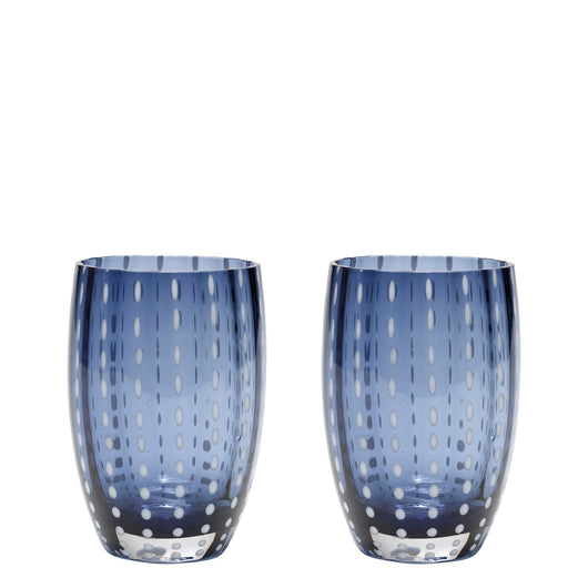 Zafferano Perle Bicchiere Blu grigio - Vetro Colorato Soffiato a Bocca, 32 cl, Lavorato a Mano - Set da 2 Tumblers Artigianali per Acqua o Cocktail