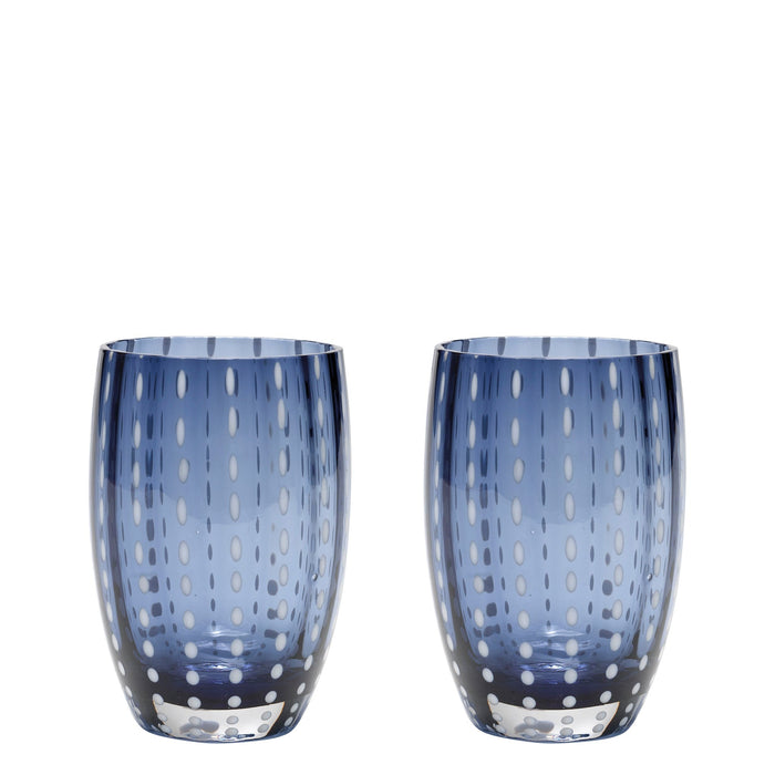 Zafferano Perle Bicchiere Blu grigio - Vetro Colorato Soffiato a Bocca, 32 cl, Lavorato a Mano - Set da 2 Tumblers Artigianali per Acqua o Cocktail