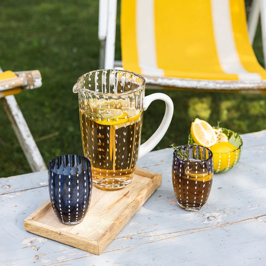 Zafferano Perle Bicchiere Grigio - Vetro Colorato Soffiato a Bocca, 32 cl, Lavorato a Mano - Set da 2 Tumblers Artigianali per Acqua o Cocktail