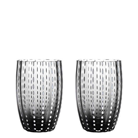 Zafferano Perle Bicchiere Grigio - Vetro Colorato Soffiato a Bocca, 32 cl, Lavorato a Mano - Set da 2 Tumblers Artigianali per Acqua o Cocktail