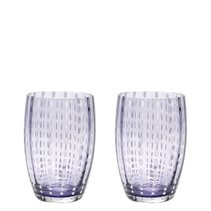 Zafferano Perle Bicchiere Lavanda - Vetro Colorato Soffiato a Bocca, 32 cl, Lavorato a Mano - Set da 2 Tumblers Artigianali per Acqua o Cocktail