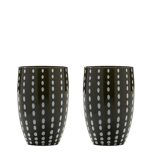 Zafferano Perle Bicchiere Nero - Vetro Colorato Soffiato a Bocca, 32 cl, Lavorato a Mano - Set da 2 Tumblers Artigianali per Acqua o Cocktail