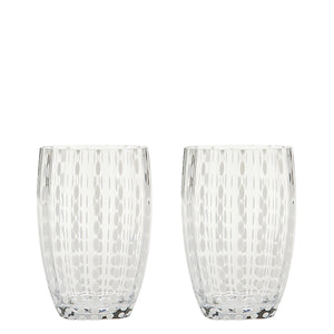 Zafferano Perle Bicchiere Trasparente - Vetro Colorato Soffiato a Bocca, 32 cl, Lavorato a Mano - Set da 2 Tumblers Artigianali per Acqua o Cocktail