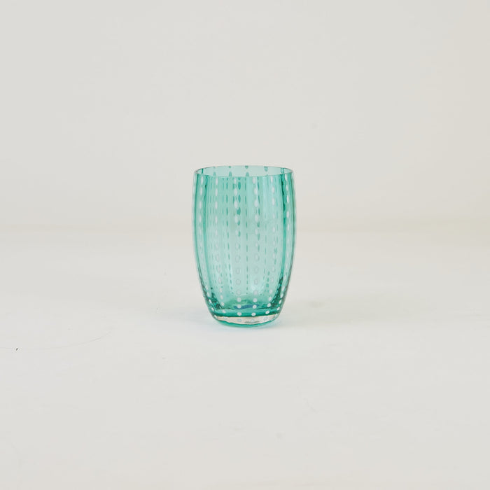 Zafferano Perle Bicchiere Verde - Vetro Colorato Soffiato a Bocca, 32 cl, Lavorato a Mano - Set da 2 Tumblers Artigianali per Acqua o Cocktail