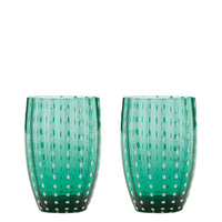 Zafferano Perle Bicchiere Verde - Vetro Colorato Soffiato a Bocca, 32 cl, Lavorato a Mano - Set da 2 Tumblers Artigianali per Acqua o Cocktail