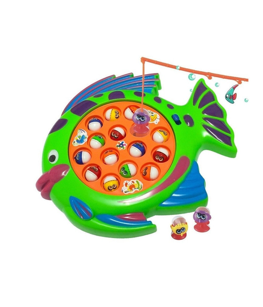 Pesca Pazza Forma Pesce 15 Pesci Gioco Tavolo Bambini Effetti Sonori Gara 4canne         