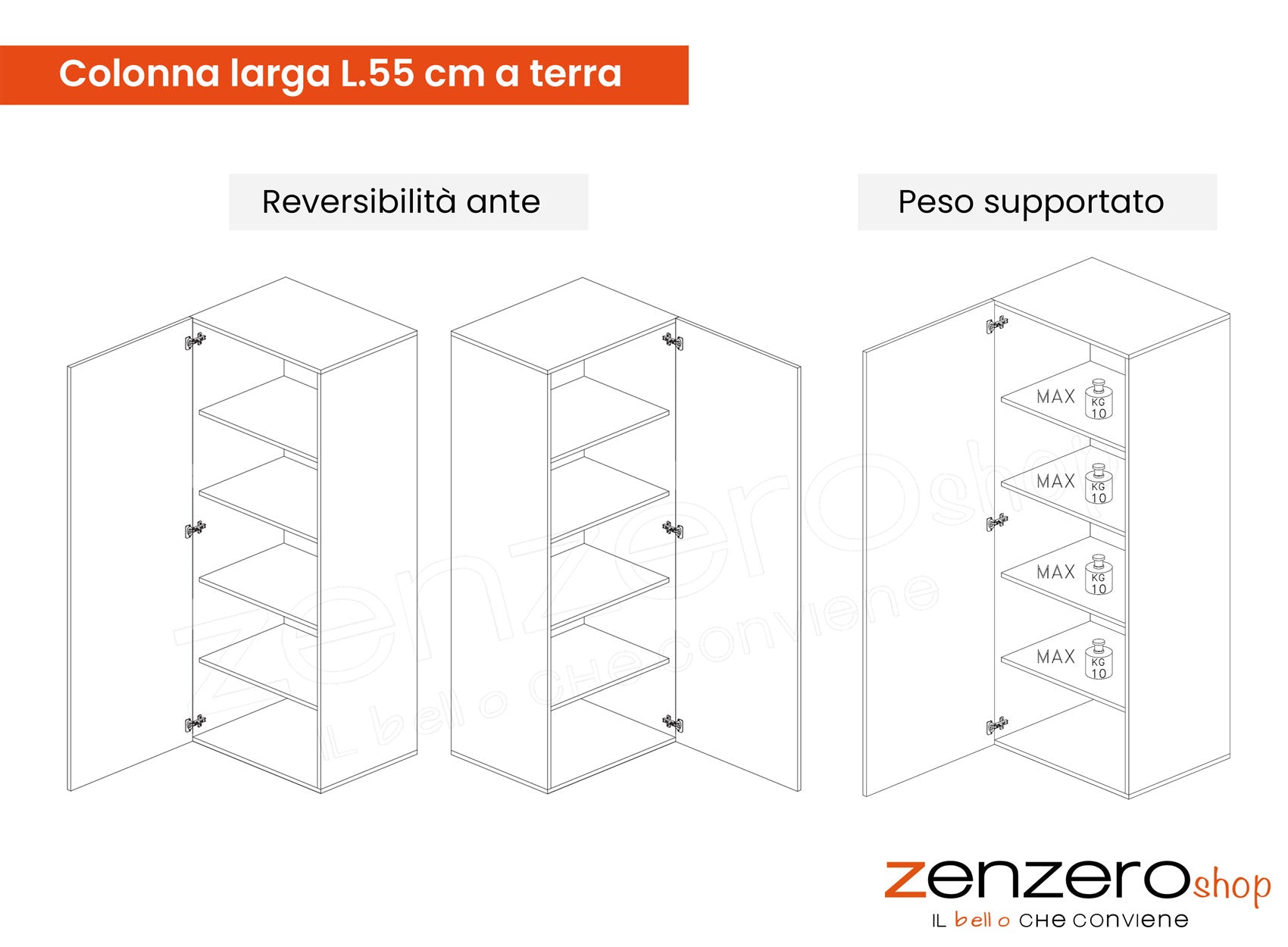 Colonna larga L.55 cm a terra, finitura Piombo, 100% Made in Italy, ZLCINFNPENEW88