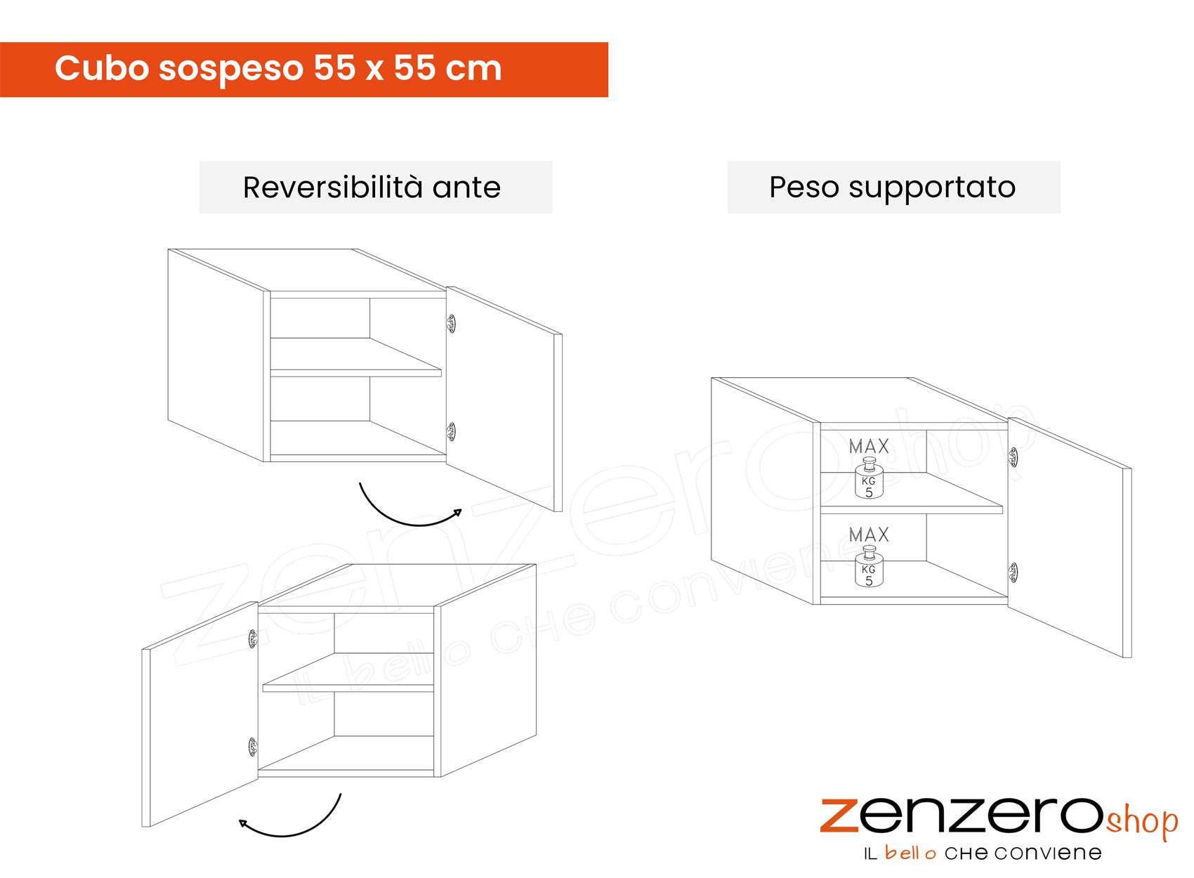 Cubo sospeso finitura Lava, Made in Italy, ZLCINFNPENEW36