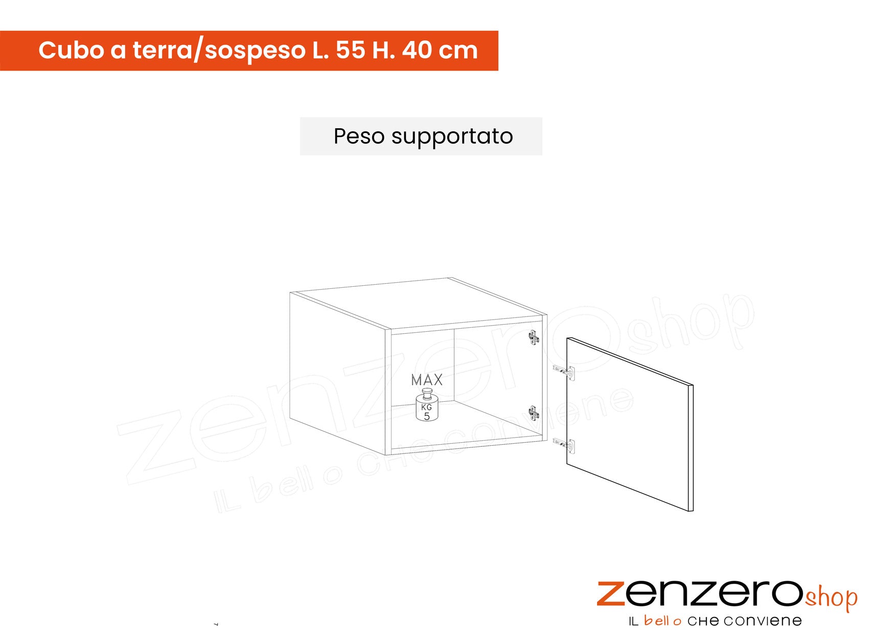 Cubo a terra/sospeso , Bianco lucido, 100% Made in Italy, ZLCINFNPENEW152