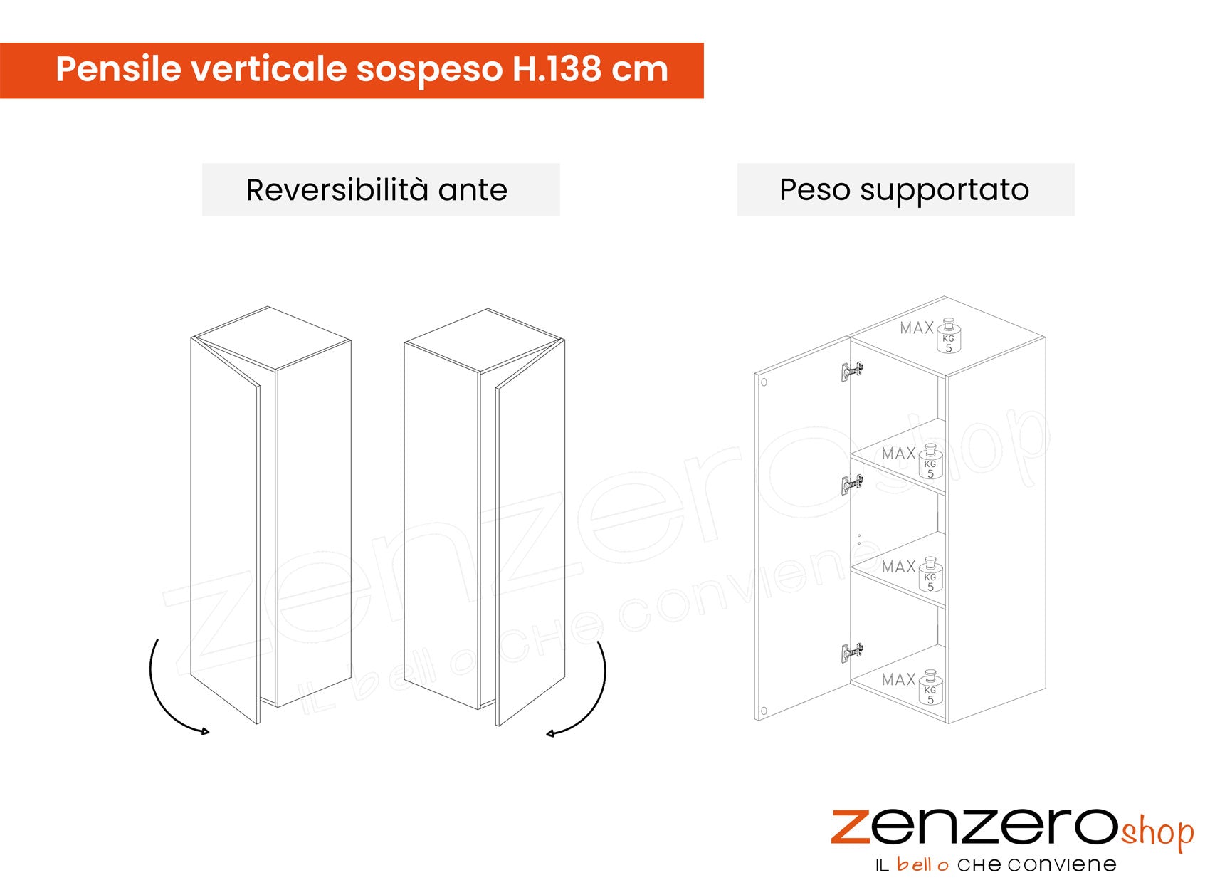 Pensile verticale sospeso, finitura Piombo, Made in Italy, ZLCINFNPENEW28