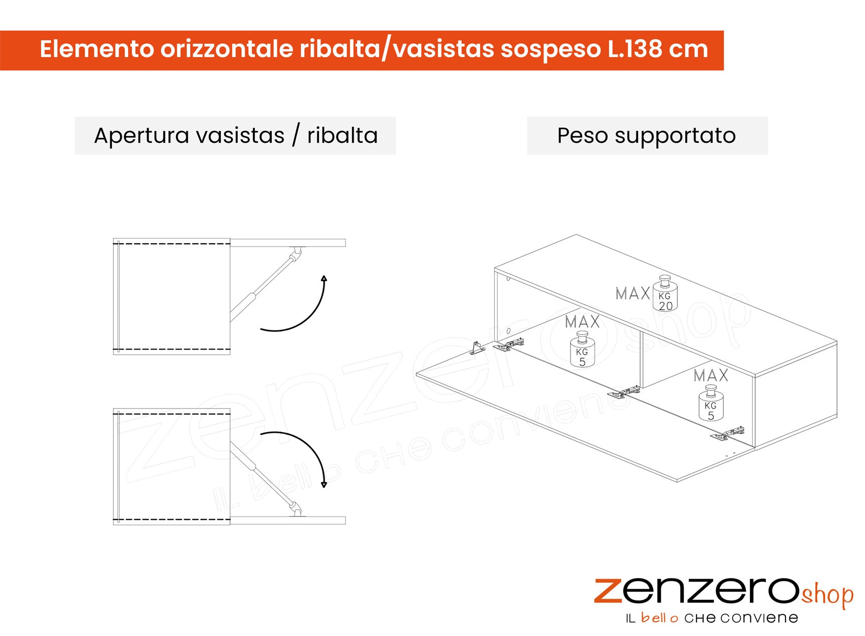 Elemento orizzontale ribalta/vasistas sospeso, finitura Argilla, ZLCINFNPENEW11