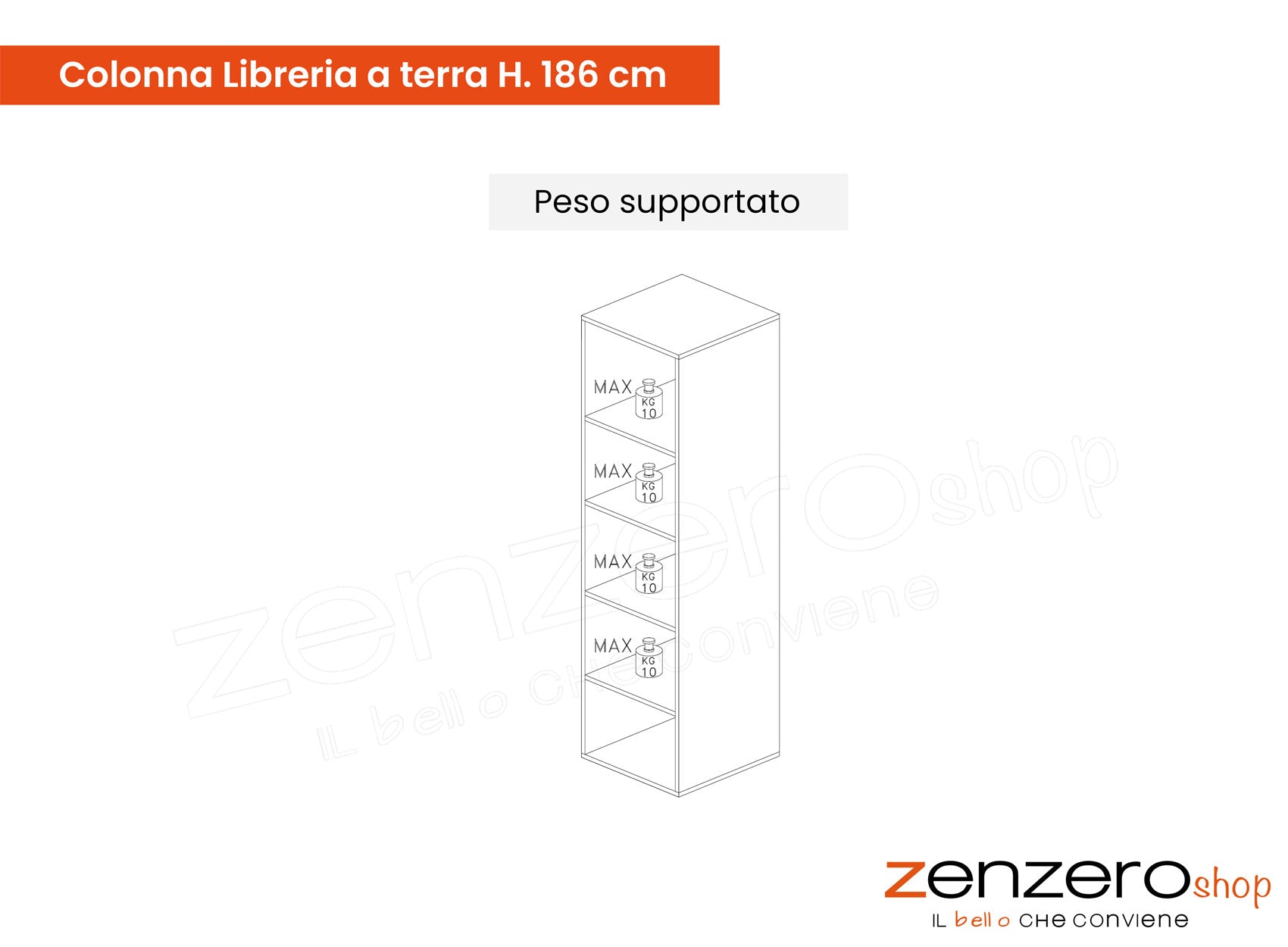 Colonna Libreria a terra, finitura Lava, ZLCINFNPENEW116