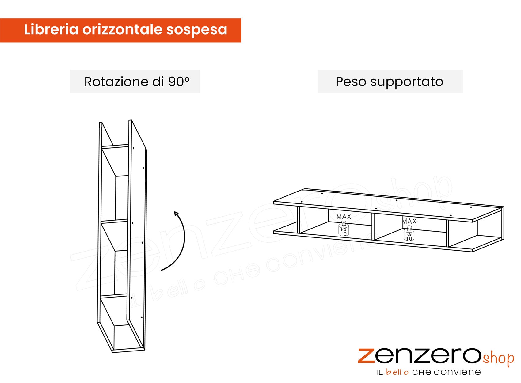 Libreria orizzontale sospesa, finitura Argilla, ZLCINFNPENEW91