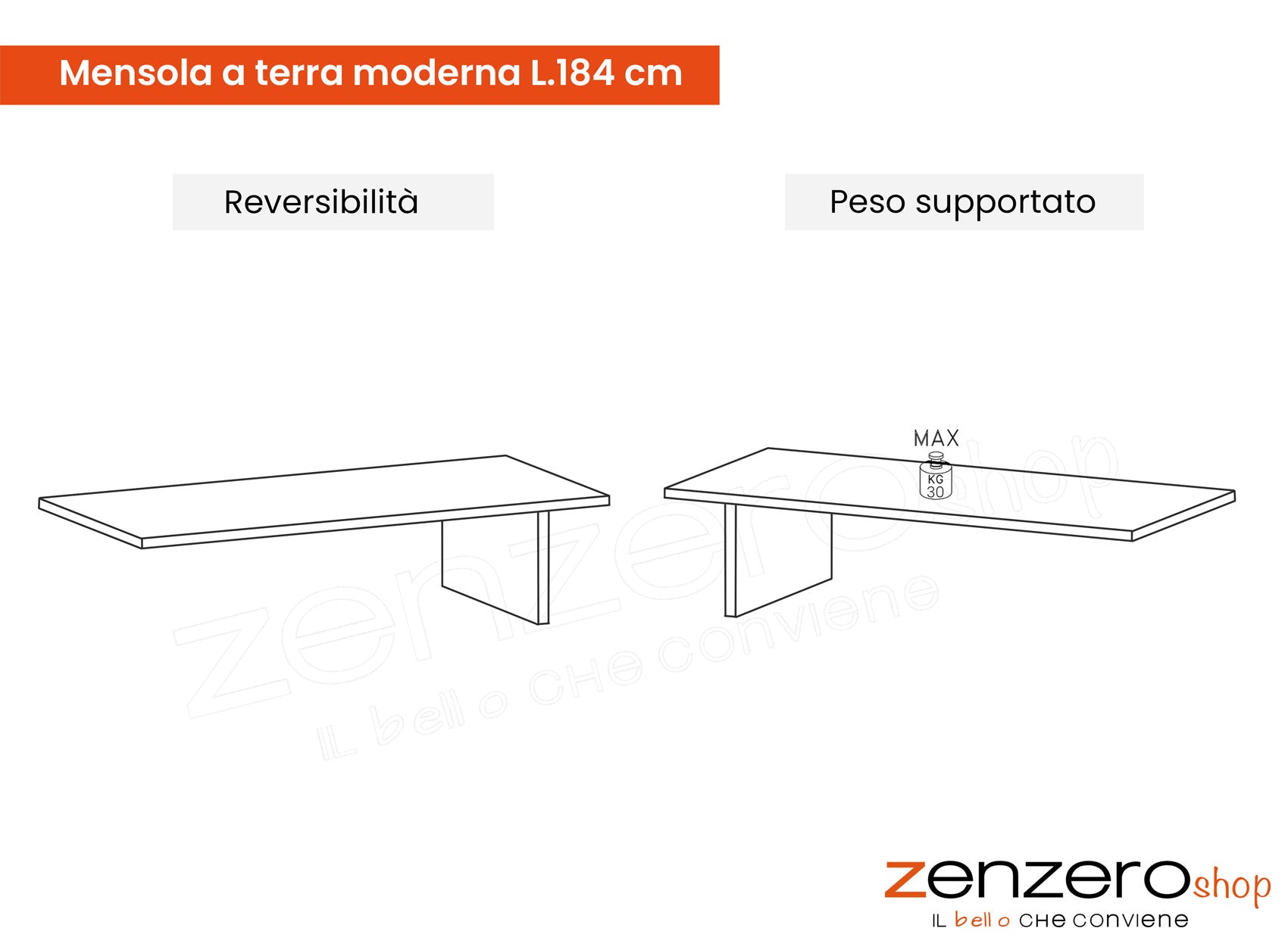 Mensola a terra moderna Bronzo L.184 cm, Made in Italy, ZLCINFNPENEW127