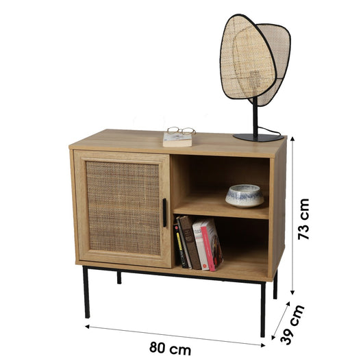 Piccolo buffet 1 anta e 2 vani – Dimensioni 80x39x73 cm, colore quercia e nero – Collezione SAVORY
