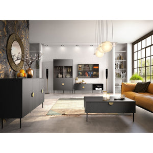 Piccolo buffet 2 porte e 2 cassetti - nero con maniglie dorate - Collezione MONDO