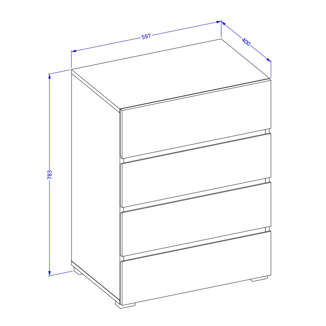 Piccolo buffet HAVANA – 4 cassetti – Bianco e nero – Design moderno e compatto