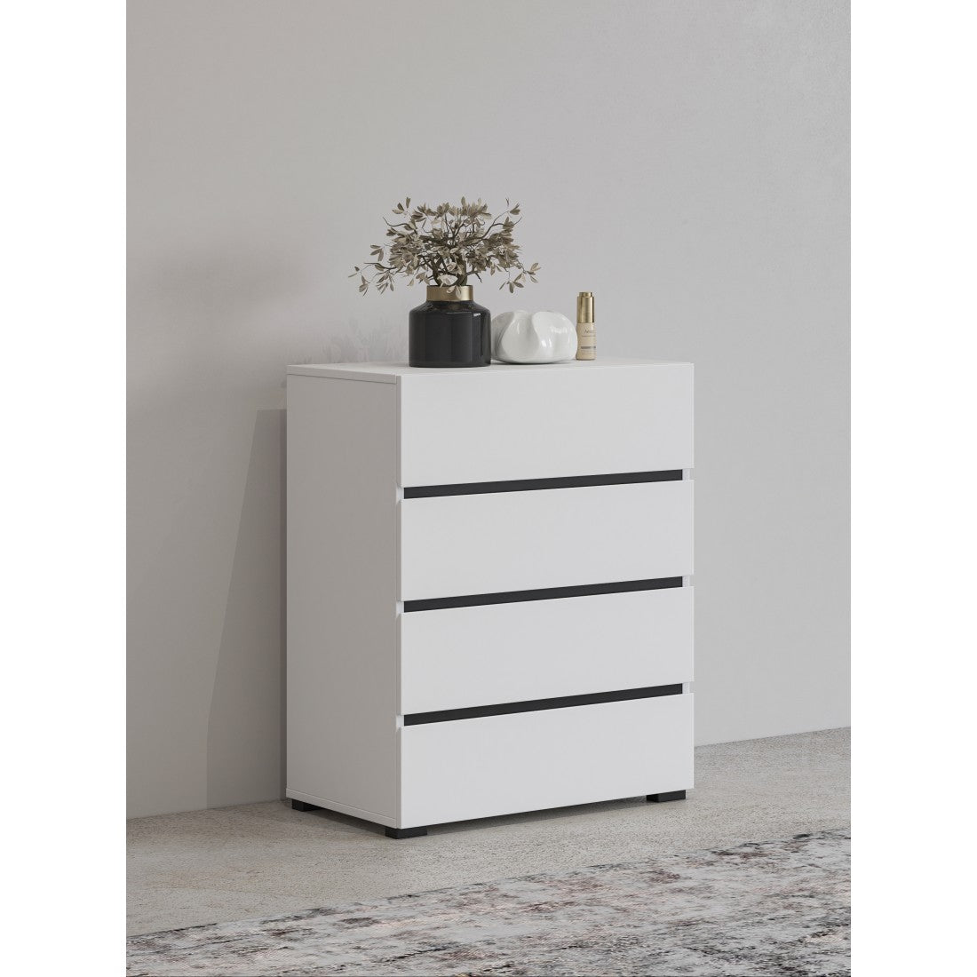 Piccolo buffet HAVANA – 4 cassetti – Bianco e nero – Design moderno e compatto