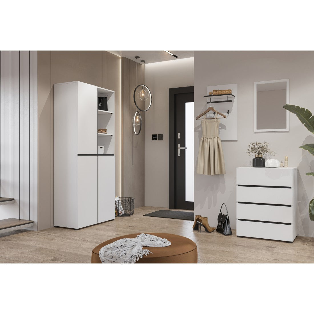 Piccolo buffet HAVANA – 4 cassetti – Bianco e nero – Design moderno e compatto