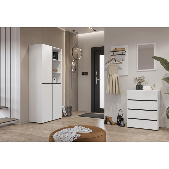 Piccolo buffet HAVANA – 4 cassetti – Bianco e nero – Design moderno e compatto