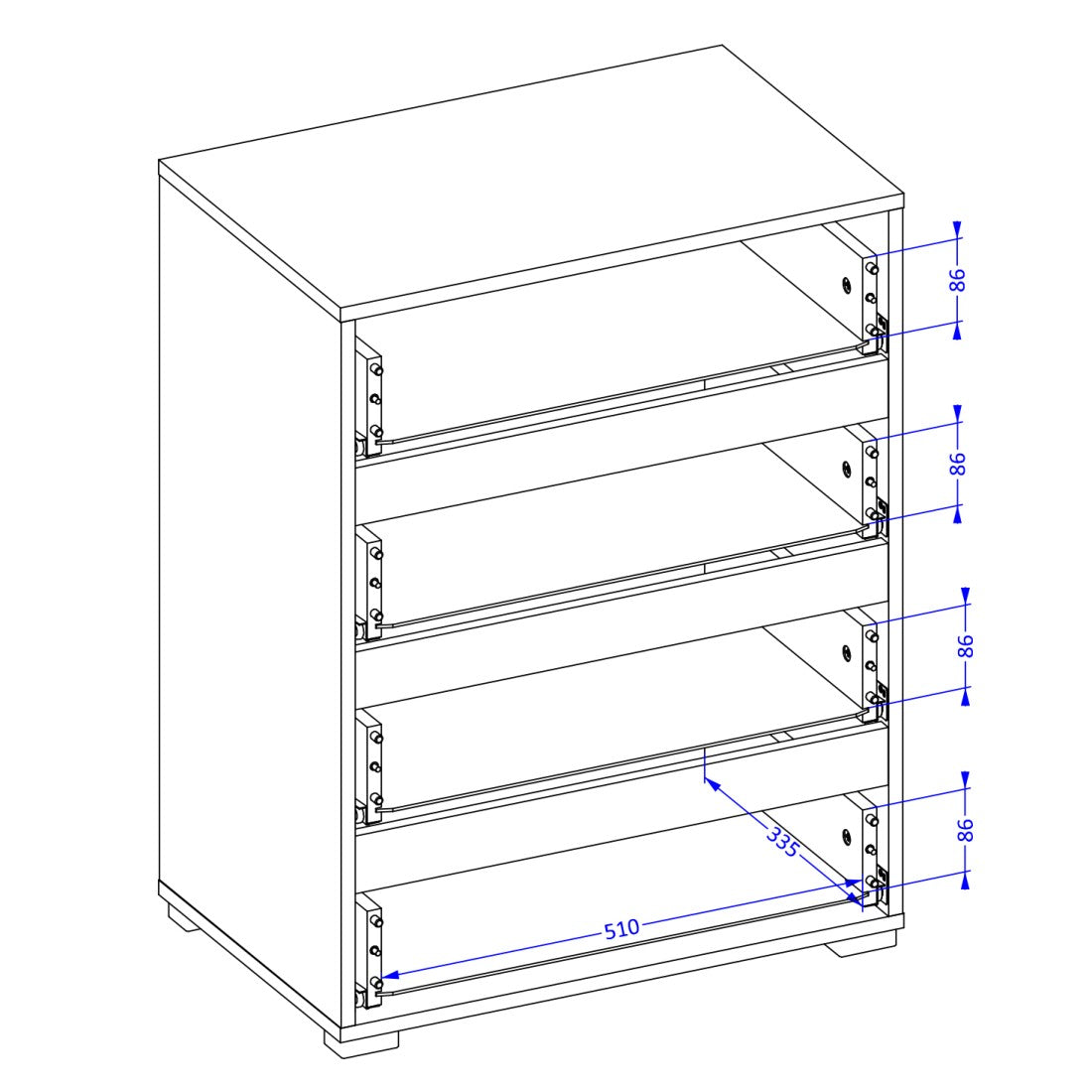 Piccolo buffet HAVANA – 4 cassetti – Bianco e nero – Design moderno e compatto